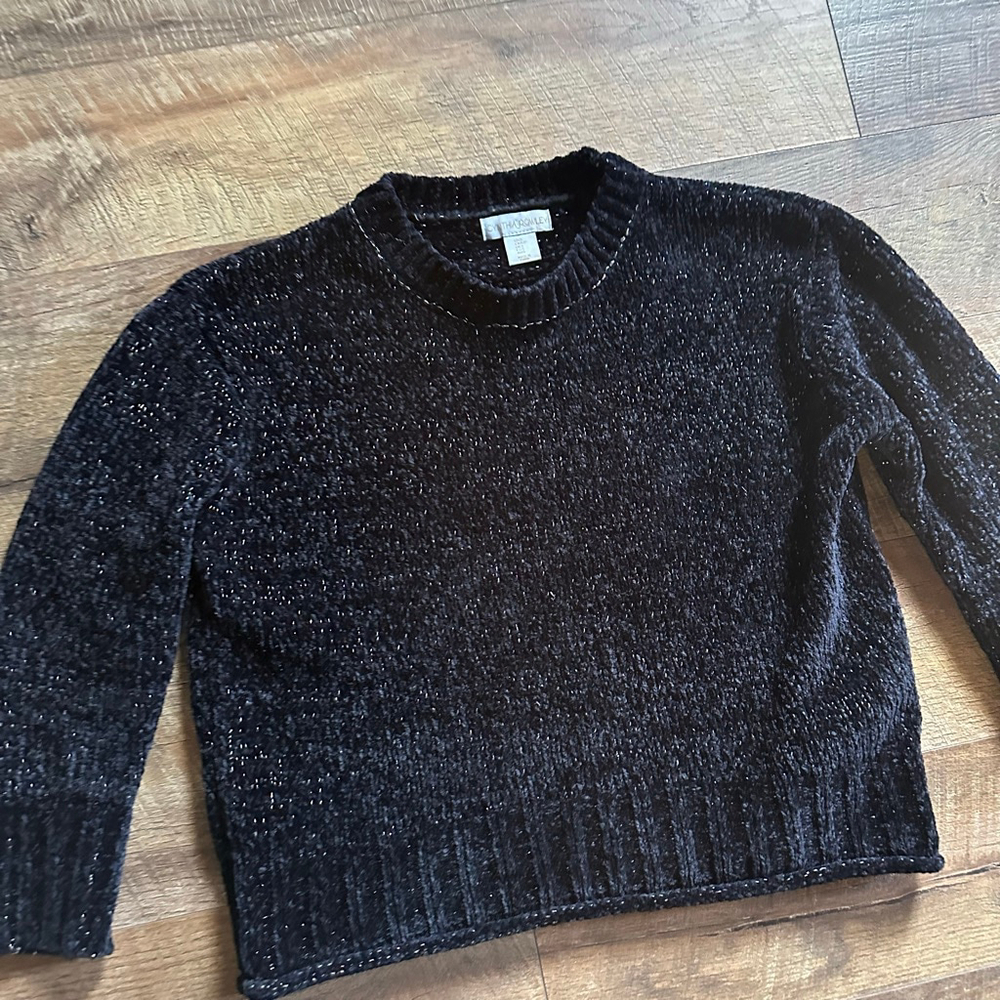 Women's Cynthia Rowley Black Silver Sparkle Crew Neck Sweater S